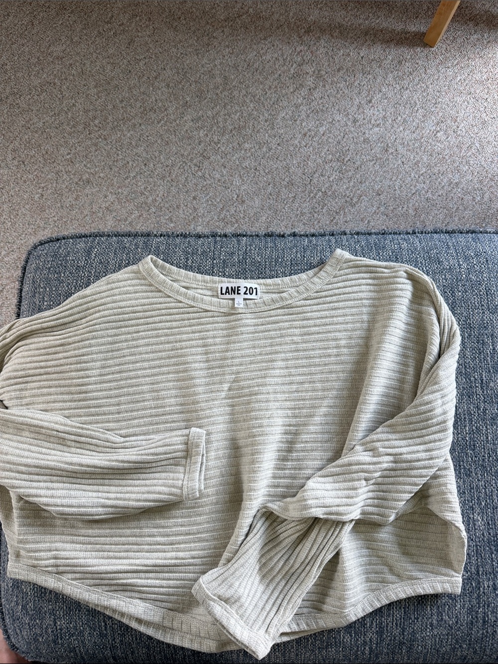 Lane 201 Women's Cream Ribbed Long-Sleeve Crop Top